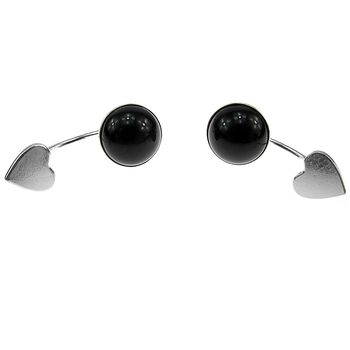 Cercei argint inimioare cu onix natural 8 mm