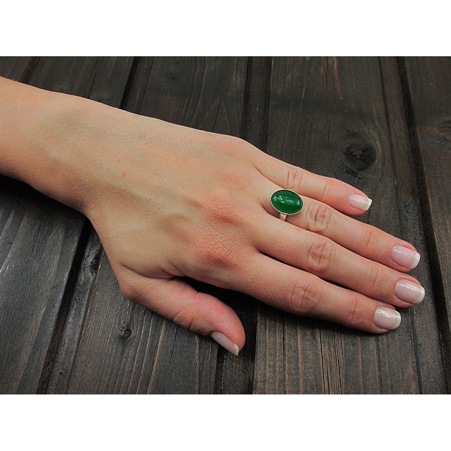 Inel argint reglabil cu agata verde 14x10 MM fotografia produsului View 4 L