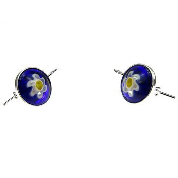 Cercei argint model clasic cu millefiori albastru 10 mm