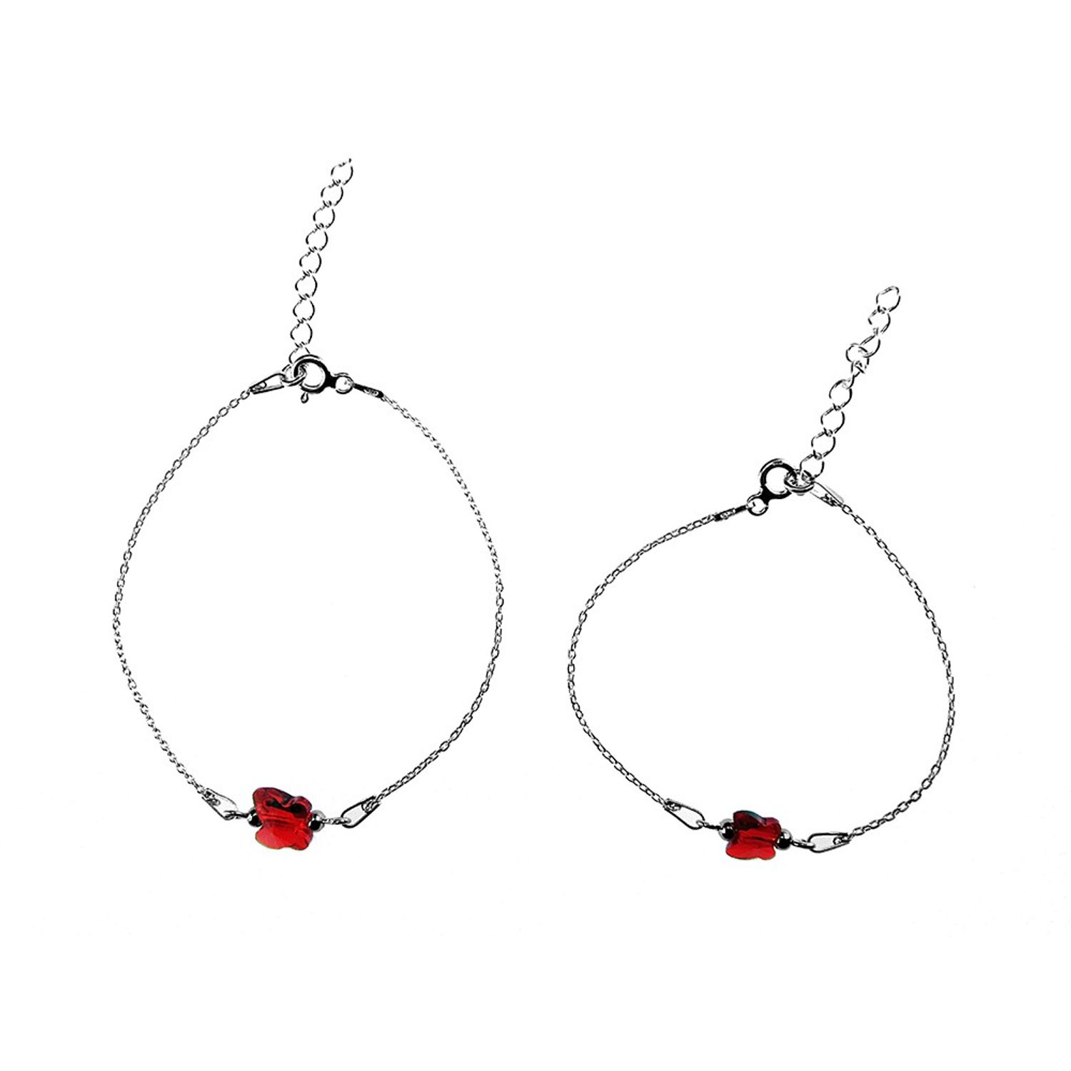 Set 2 bratari mama-fiica argint cu fluturi rosii Swarovski Elements fotografia produsului View 2 L