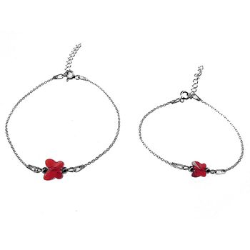 Set 2 bratari mama-fiica argint cu fluturi rosii swarovski elements