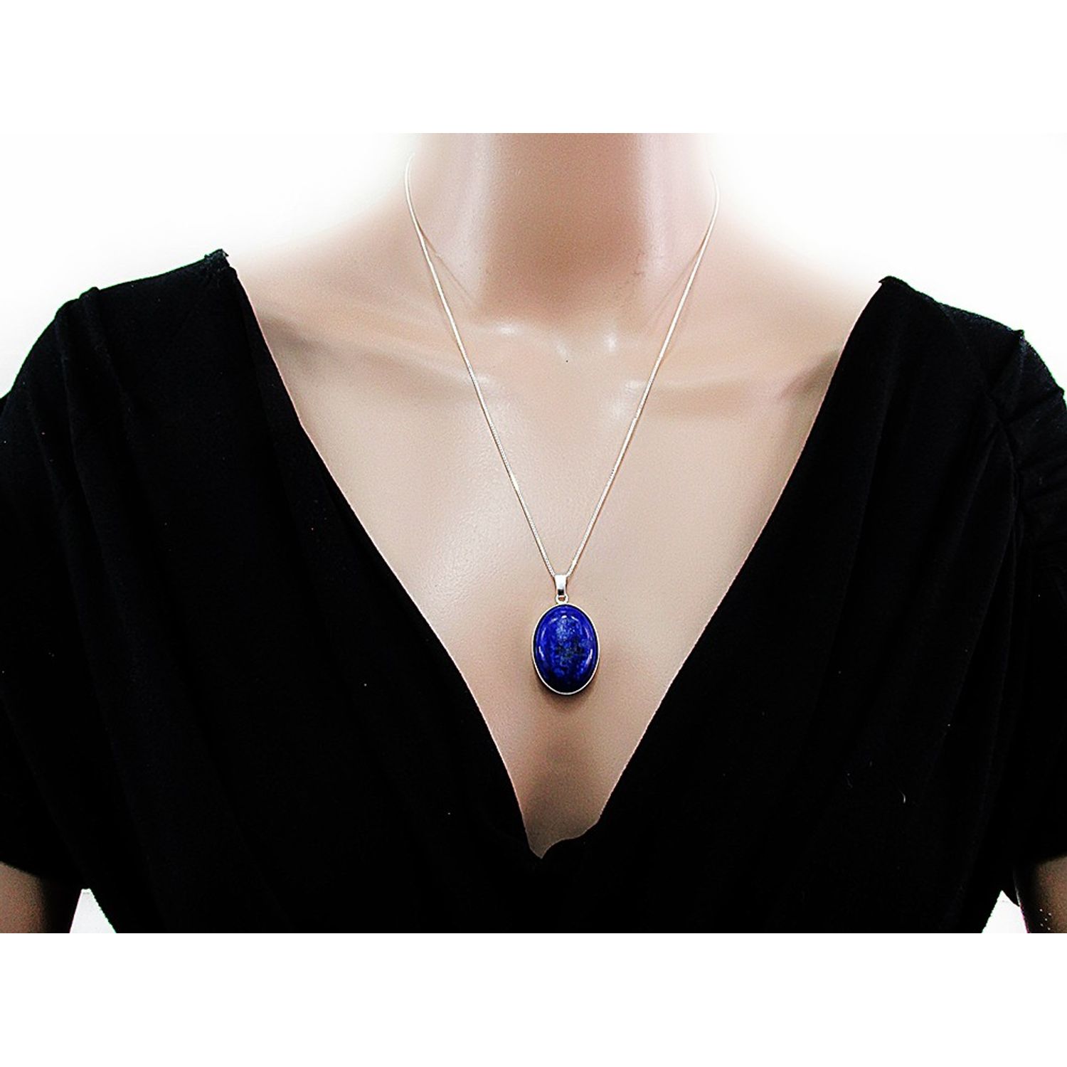 Pandantiv argint mare cu lapis lazuli natural 25x18 MM fotografia produsului View 3 L