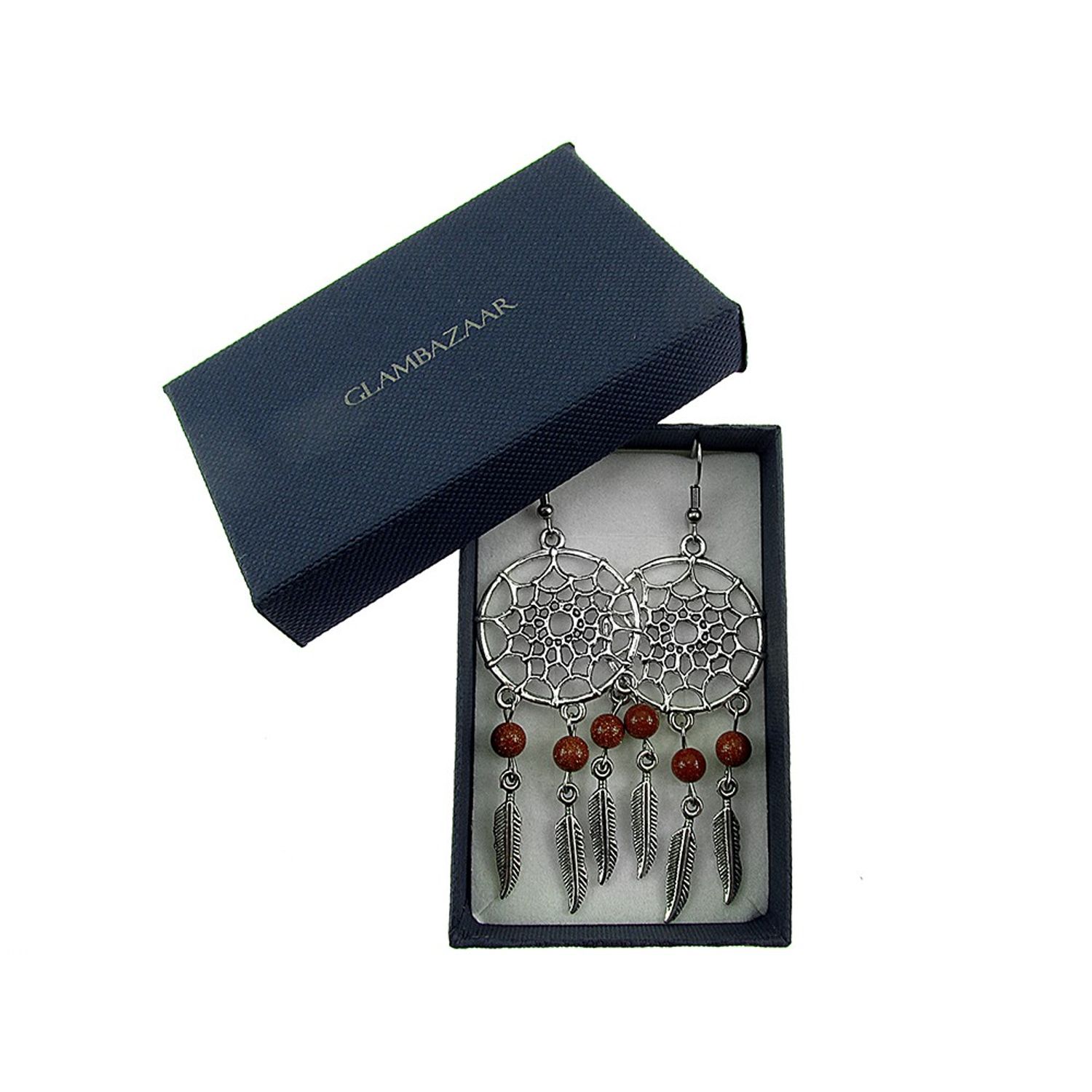 Cercei candelabru Dreamcatcher cu Piatra Soarelui maro fotografia produsului View 4 L