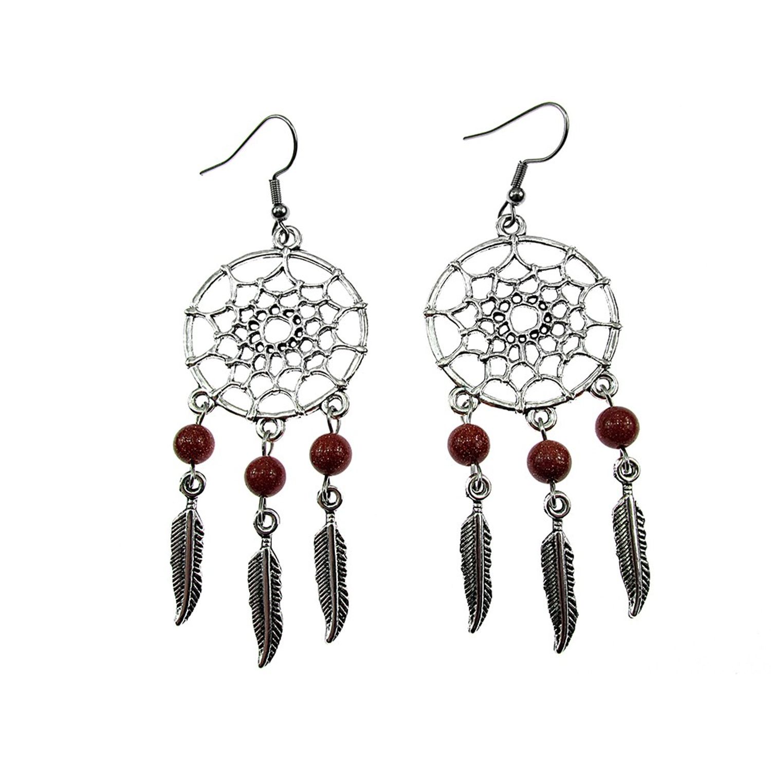 Cercei candelabru Dreamcatcher cu Piatra Soarelui maro fotografia produsului