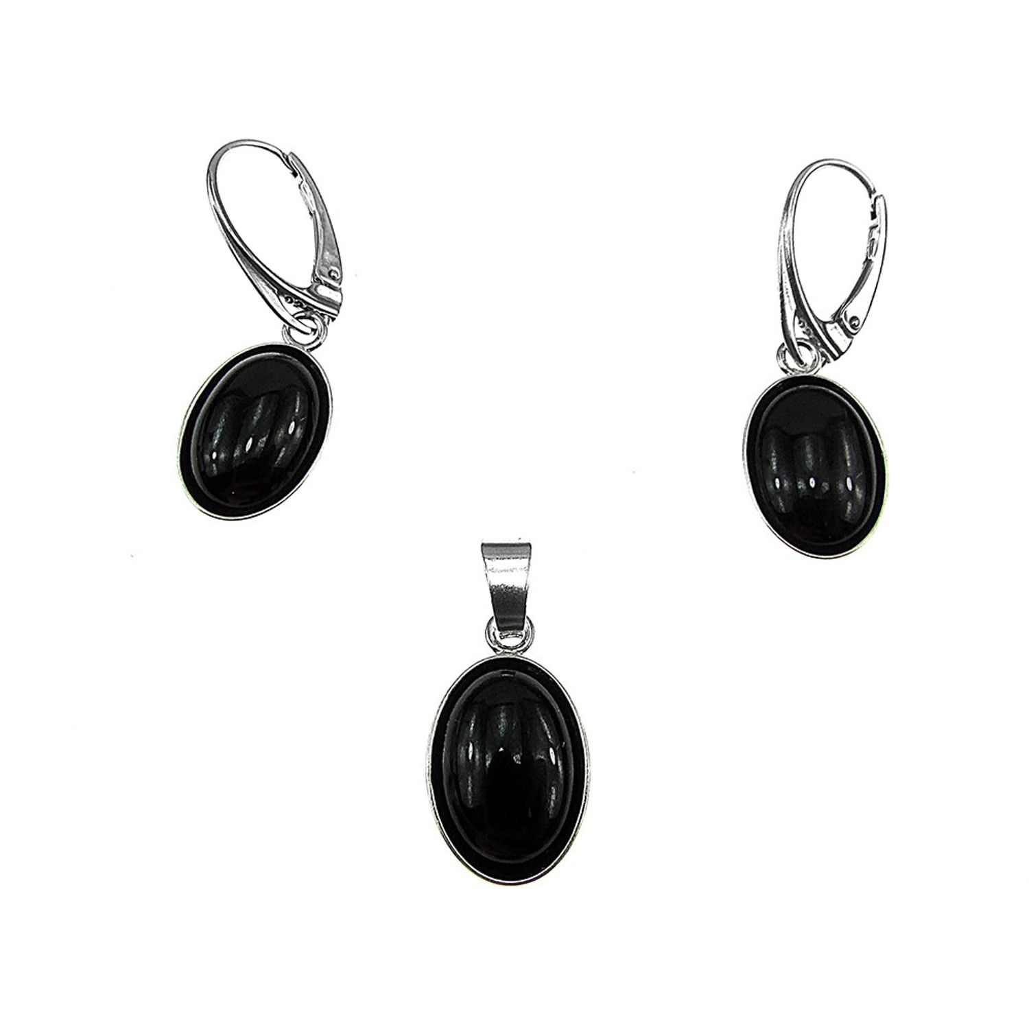Set argint cu onix oval 14x10 MM fotografia produsului