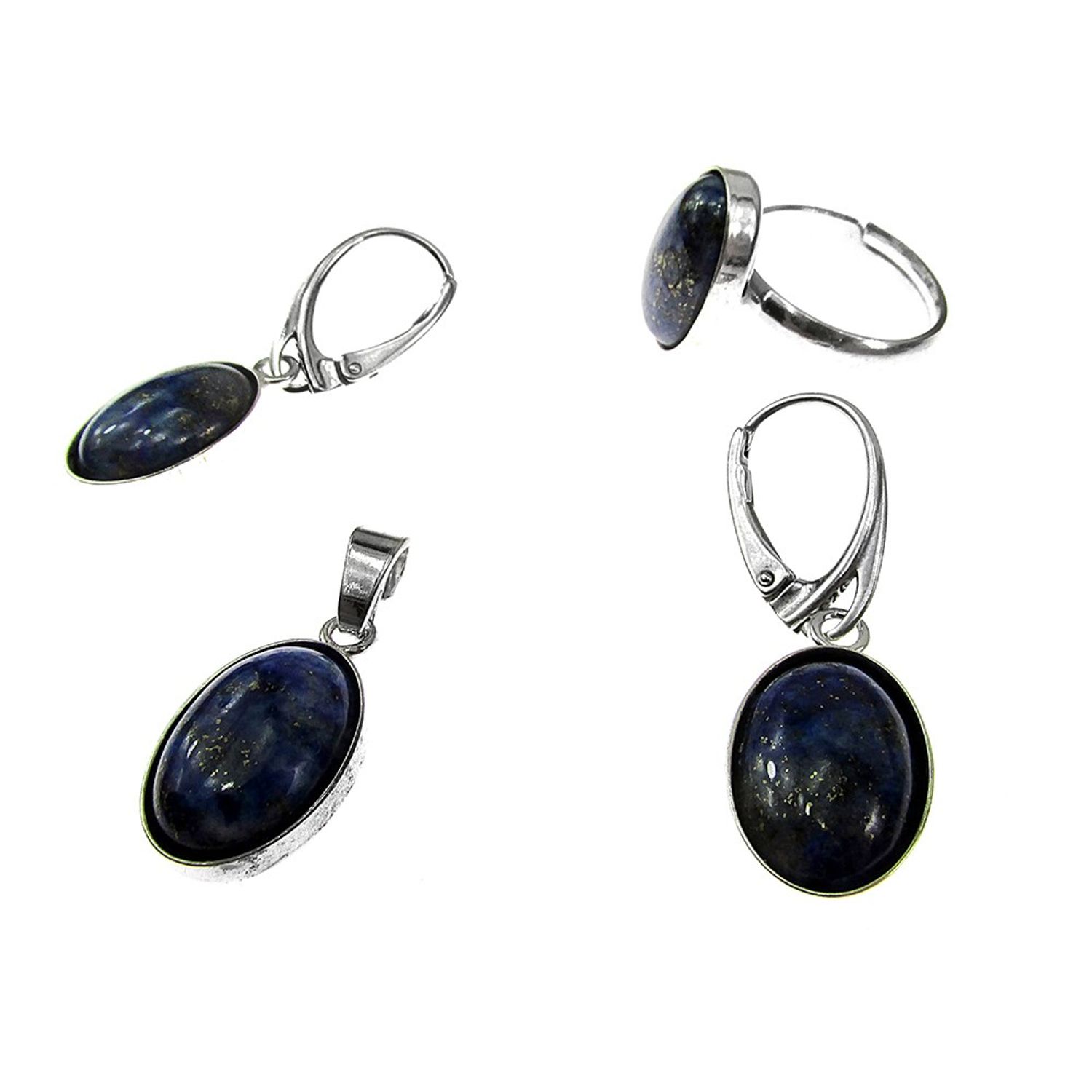 Set argint cu lapis lazuli natural 14x10 MM fotografia produsului View 3 L