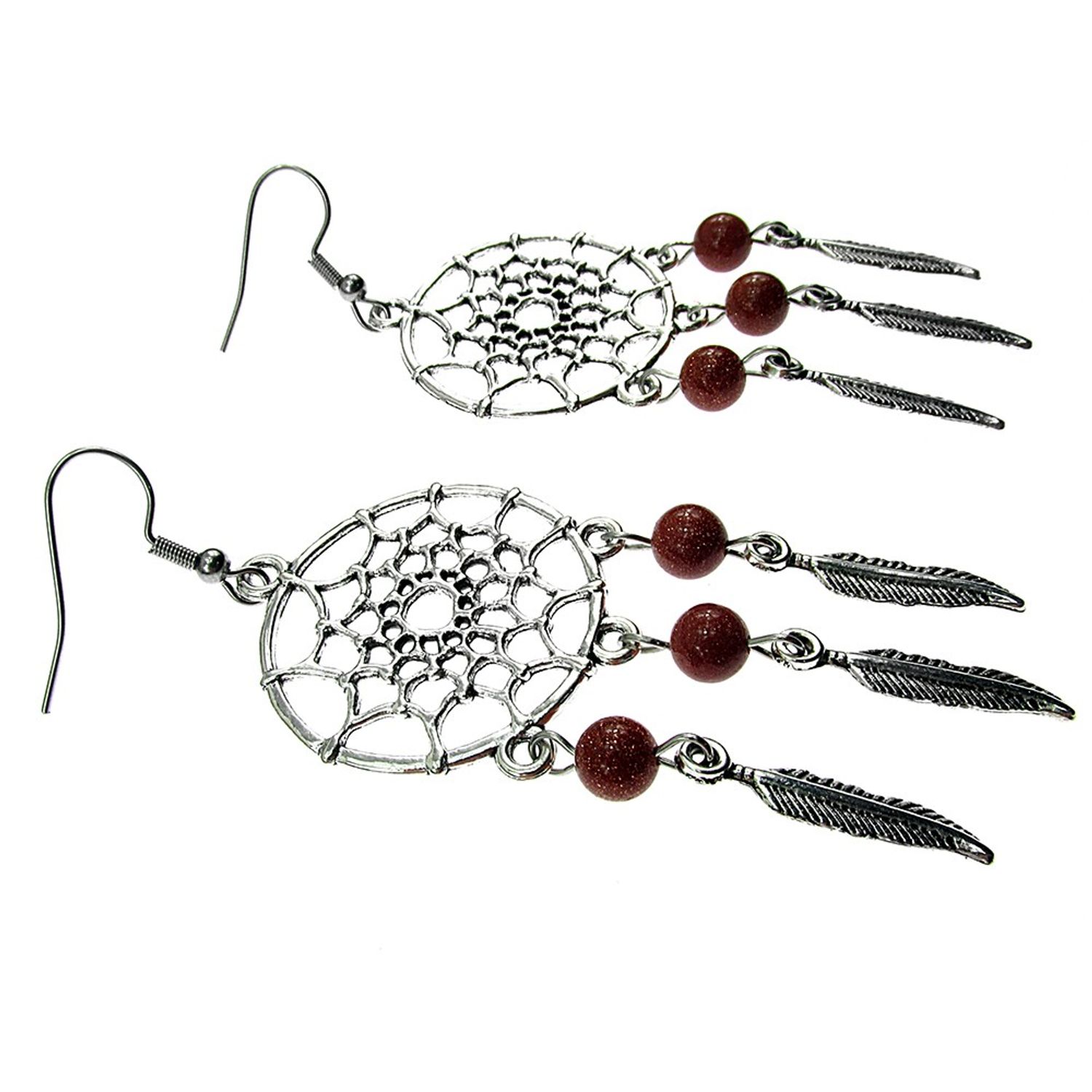 Cercei candelabru Dreamcatcher cu Piatra Soarelui maro fotografia produsului View 2 L