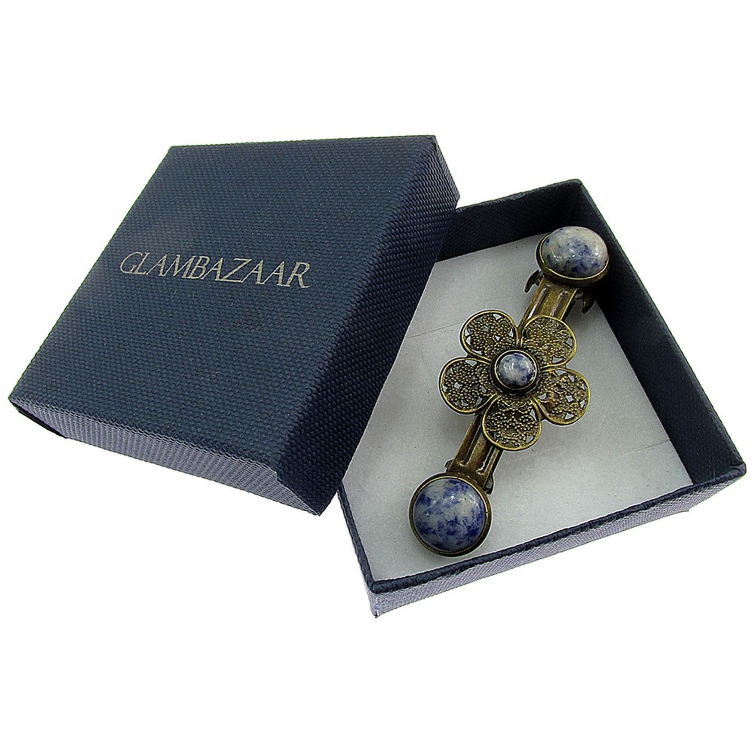 Clama de par bronz model floare cu sodalit fotografia produsului View 3 L