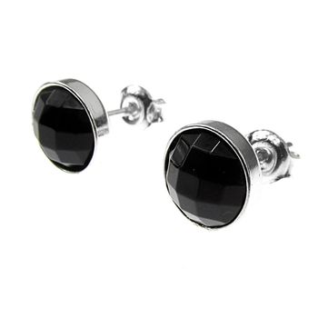Cercei argint cu onix natural fatetat 8 mm