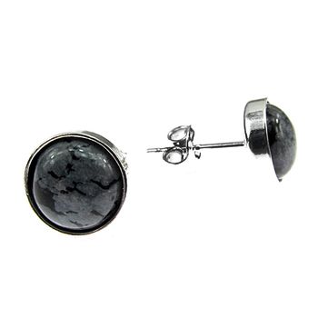 Cercei argint cu obsidian fulg-de-nea 8 mm