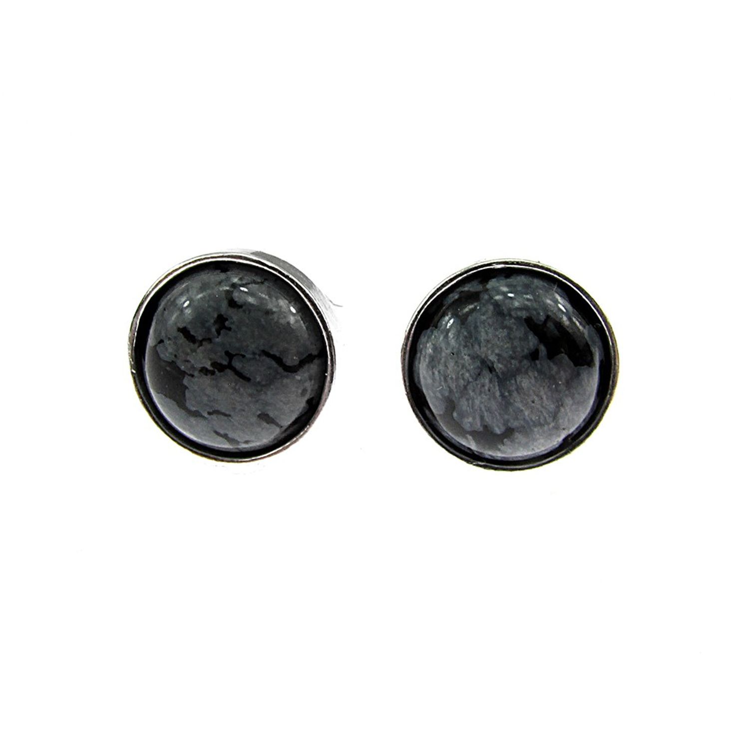 Cercei argint cu obsidian fulg-de-nea 8 MM fotografia produsului View 2 L