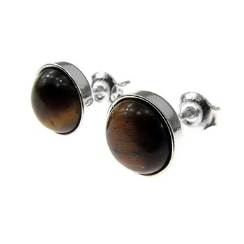 Cercei argint cu ochi de tigru natural 8 mm