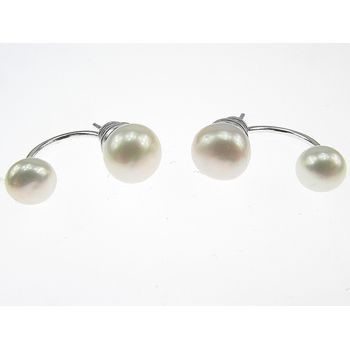 Cercei argint double glam cu perle de cultura albe 8 si 6 mm