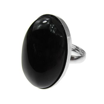 Inel argint reglabil masiv cu agat negru 25x18 mm