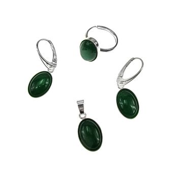 Set argint cu agate verzi 14x10 mm si lantisor inclus