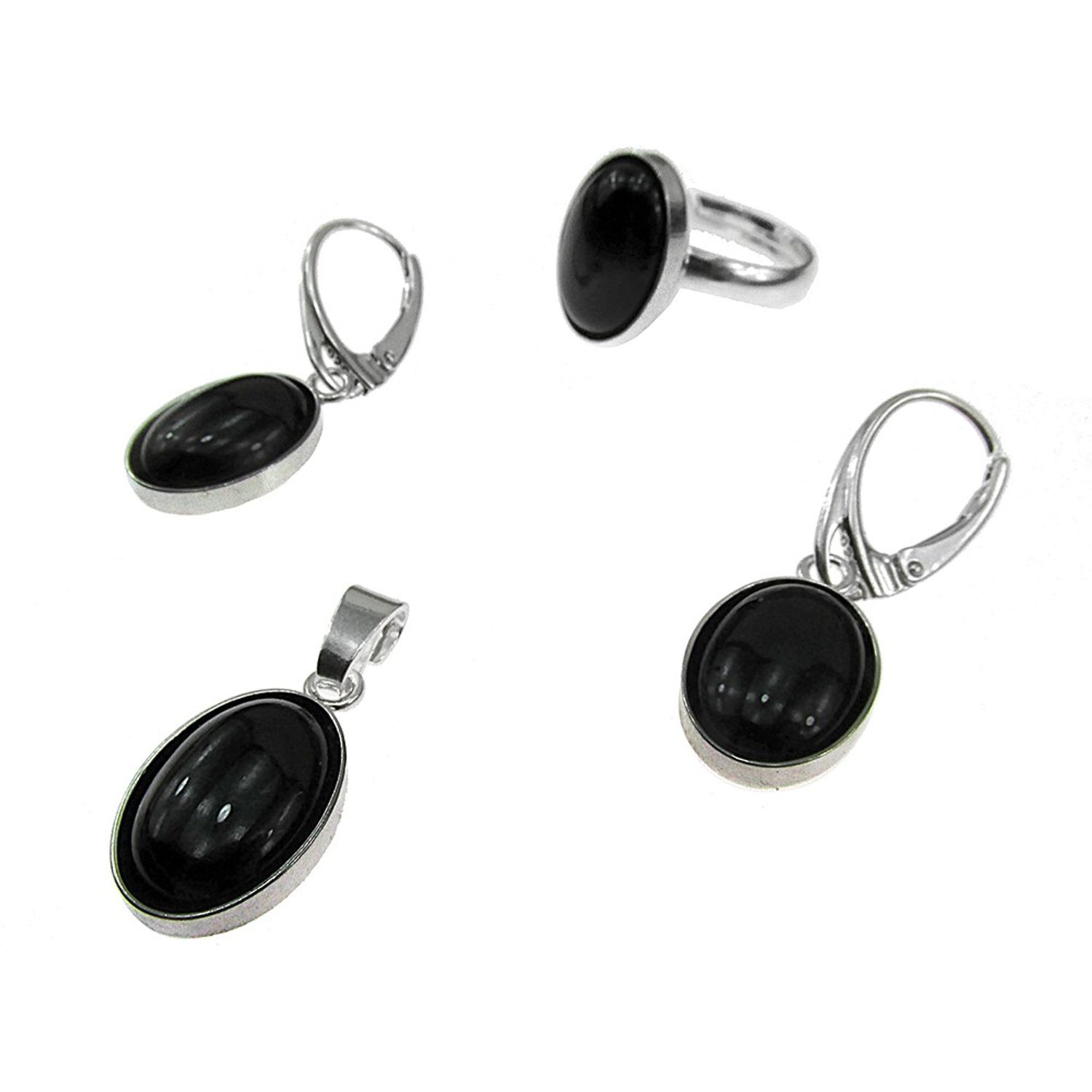 Set argint complet onix oval 14x10 MM cu lantisor inclus fotografia produsului View 2 L