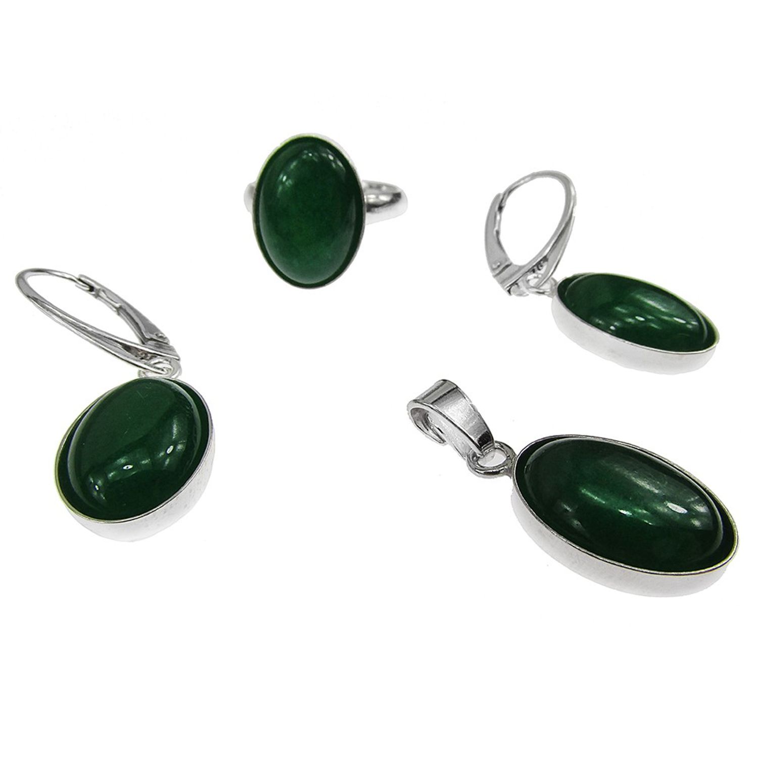 Set argint cu agate verzi 14x10 MM si lantisor inclus fotografia produsului View 2 L