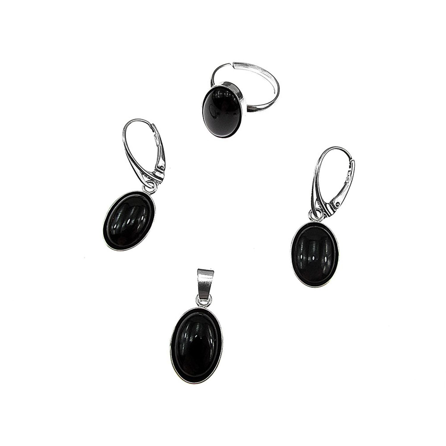 Set argint complet onix oval 14x10 MM cu lantisor inclus fotografia produsului