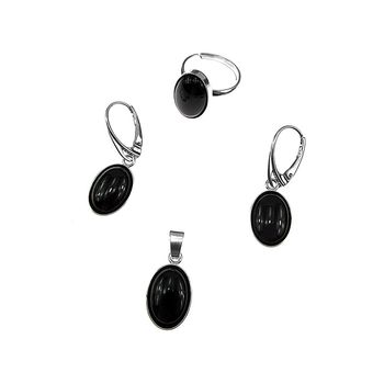 Set argint complet onix oval 14x10 mm cu lantisor inclus