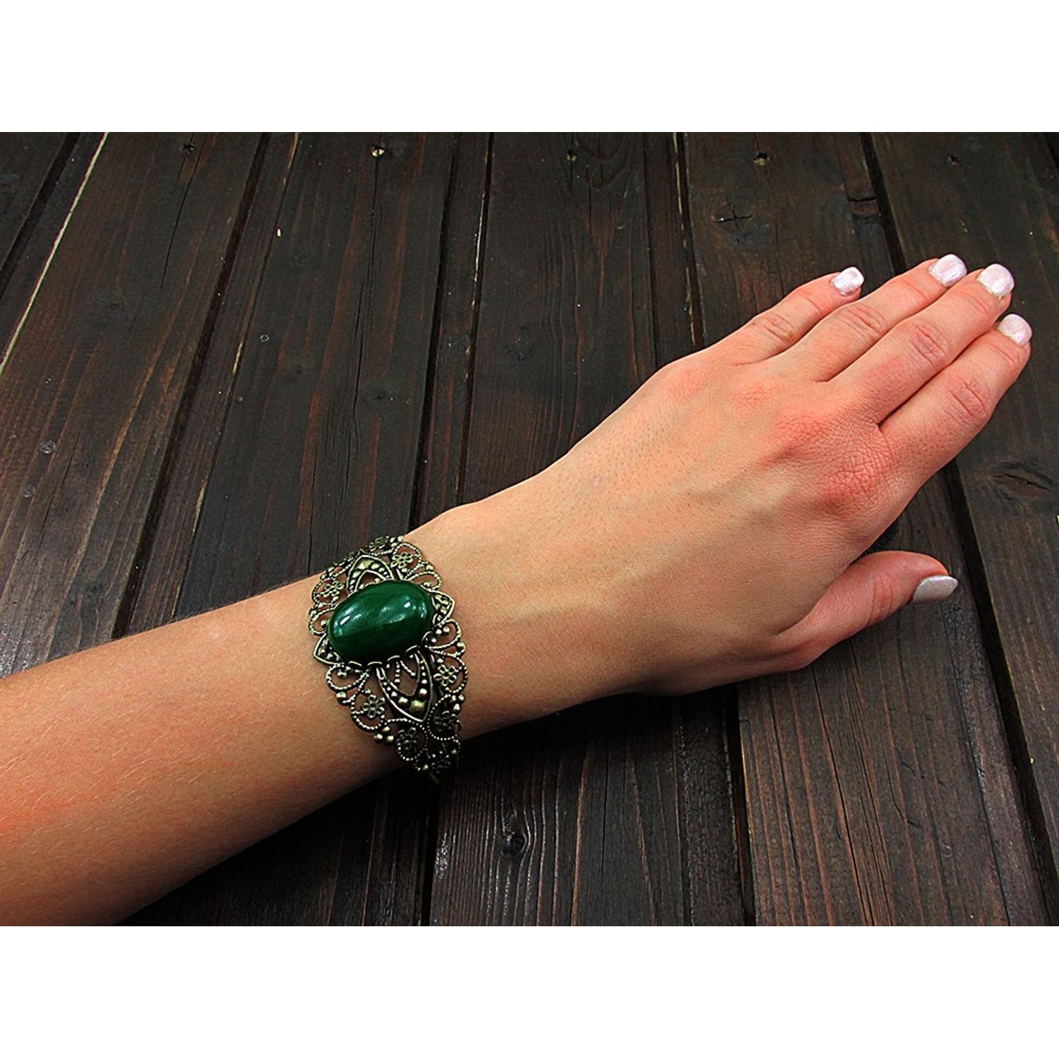 Bratara bronz cu agata verde 25x18 MM fotografia produsului View 3 L
