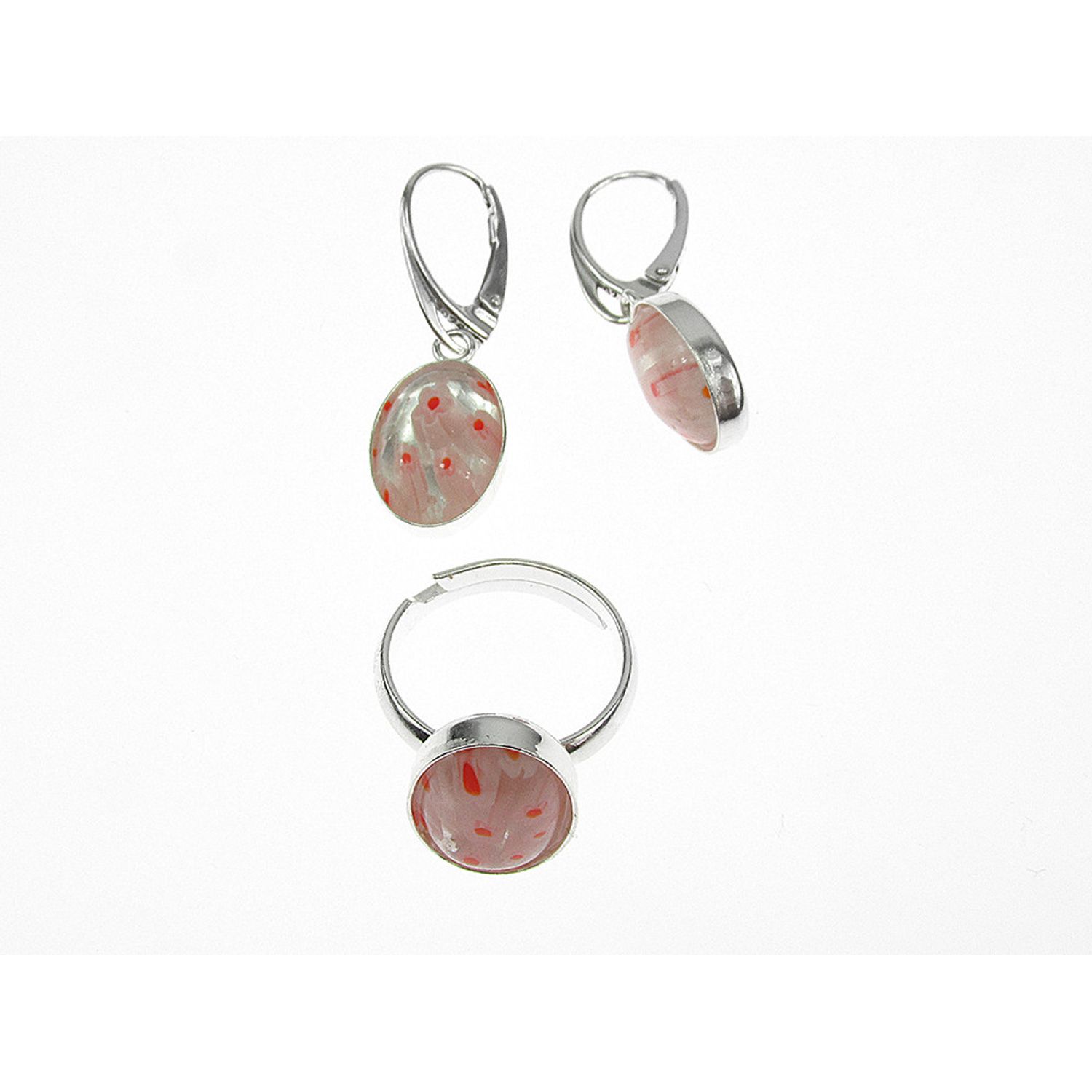 Set argint cercei si inel reglabil Millefiori transparent/rosu fotografia produsului View 5 L