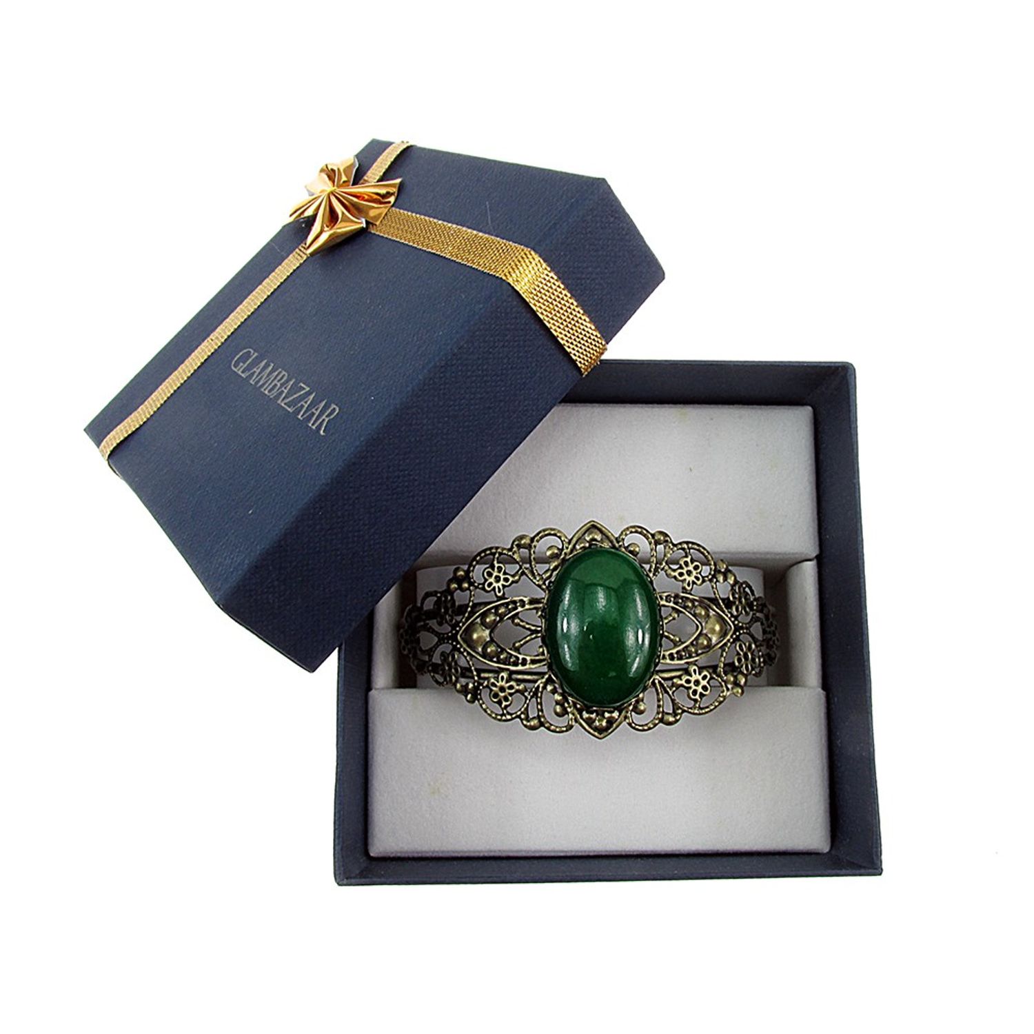 Bratara bronz cu agata verde 25x18 MM fotografia produsului View 4 L