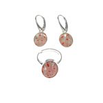 Set argint cercei si inel reglabil Millefiori transparent/rosu fotografia produsului