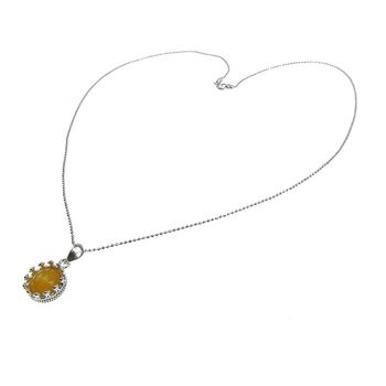 Lantisor argint cu pandantiv coroana jad galben 8 mm