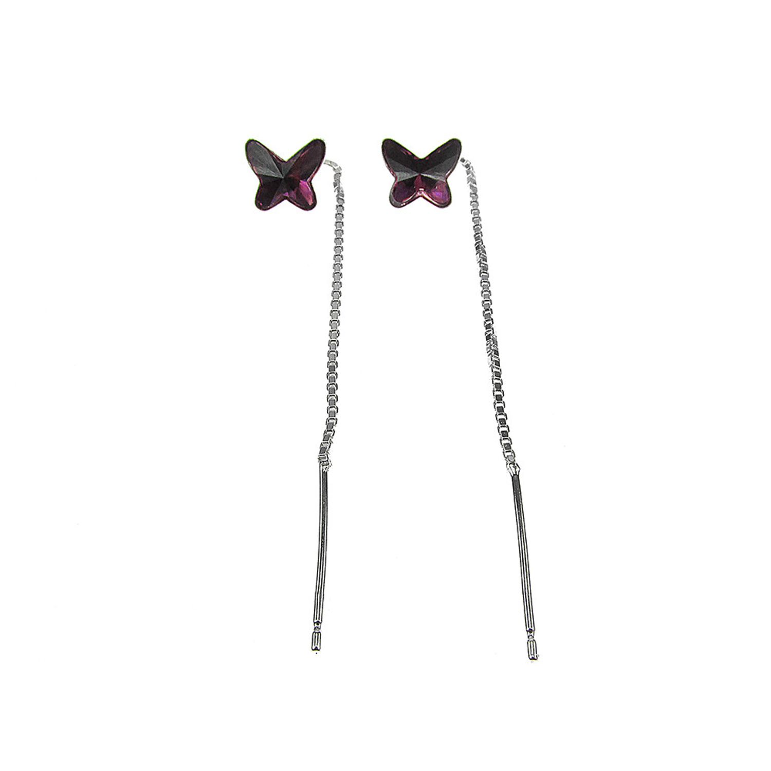 Cercei argint lantisor cu fluturi Swarovski mov 8 MM fotografia produsului