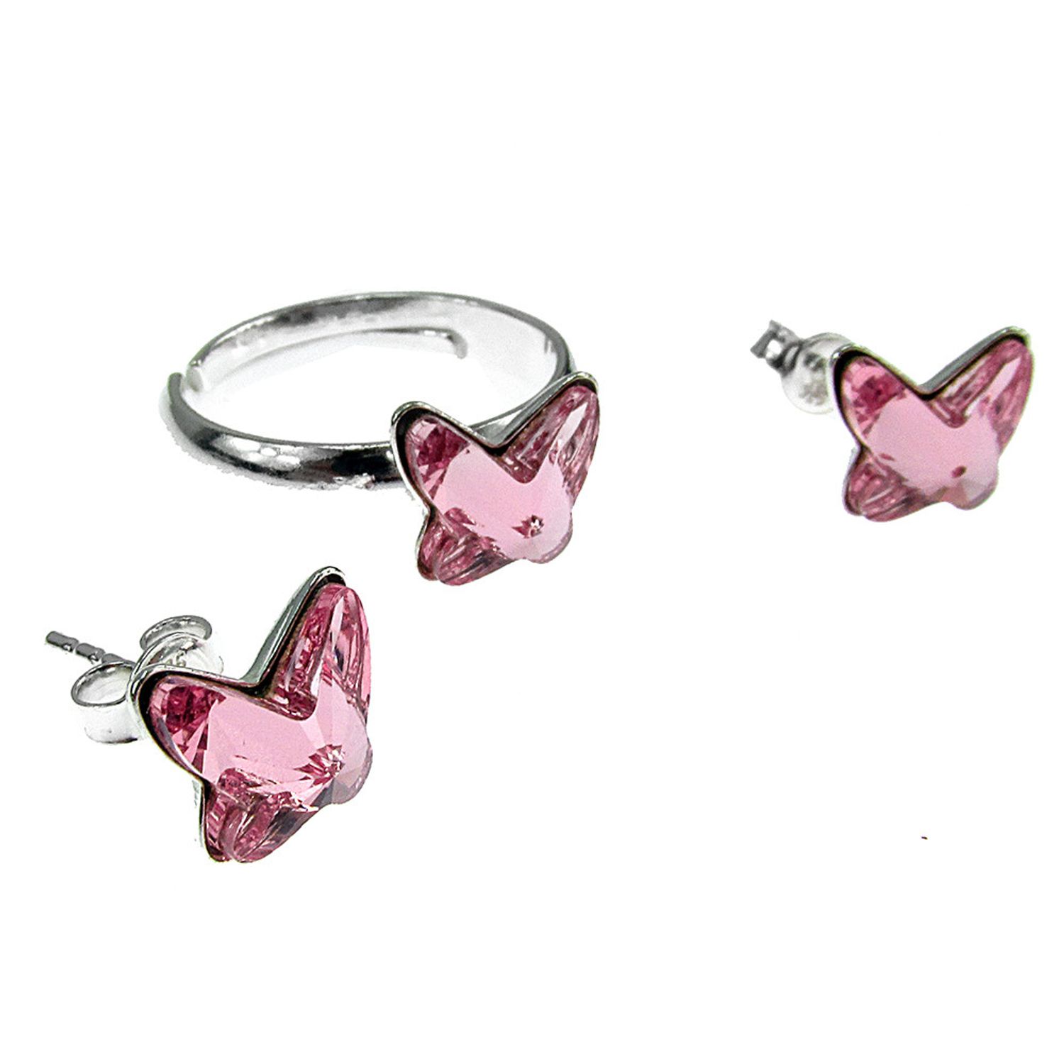Set argint Fluturi Swarovski Elements roz 8 MM fotografia produsului View 3 L
