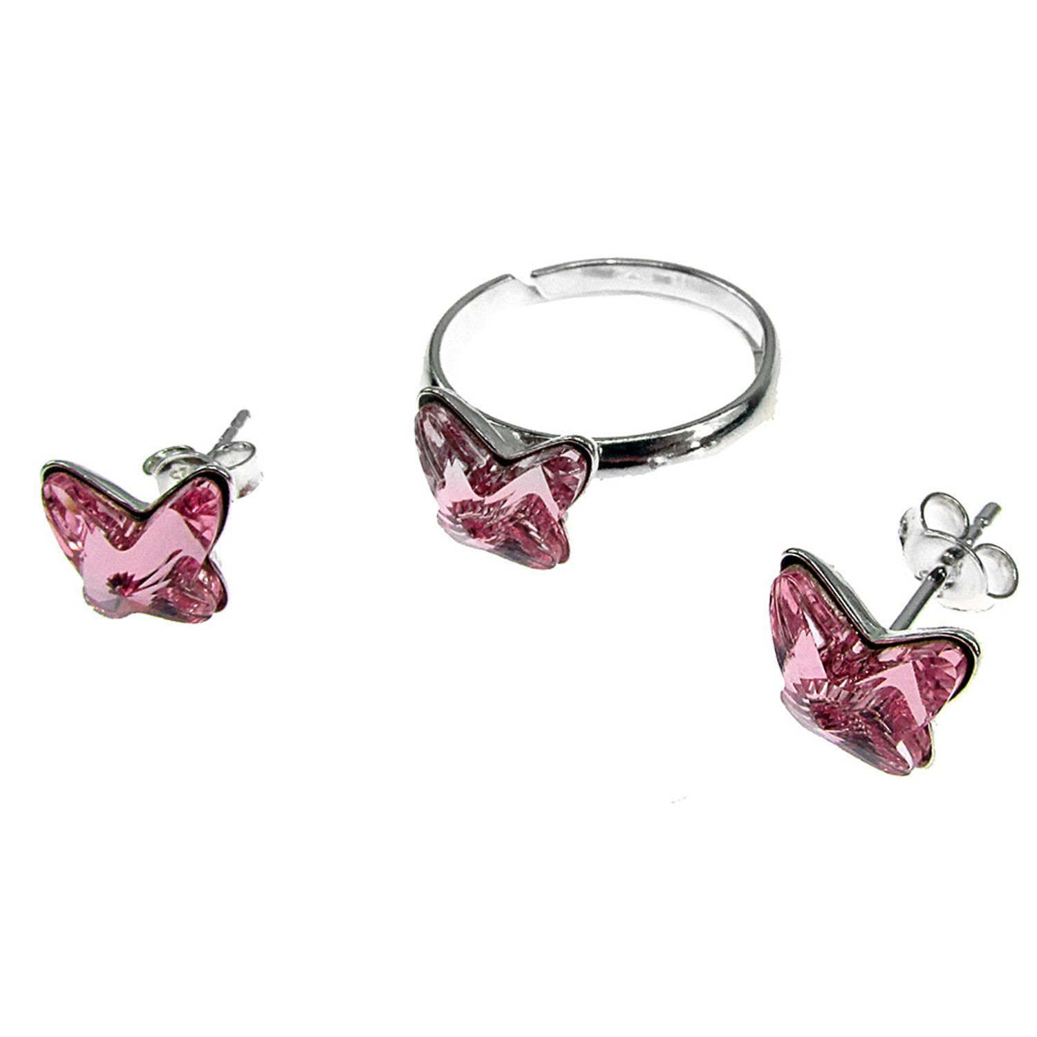 Set argint Fluturi Swarovski Elements roz 8 MM fotografia produsului View 2 L