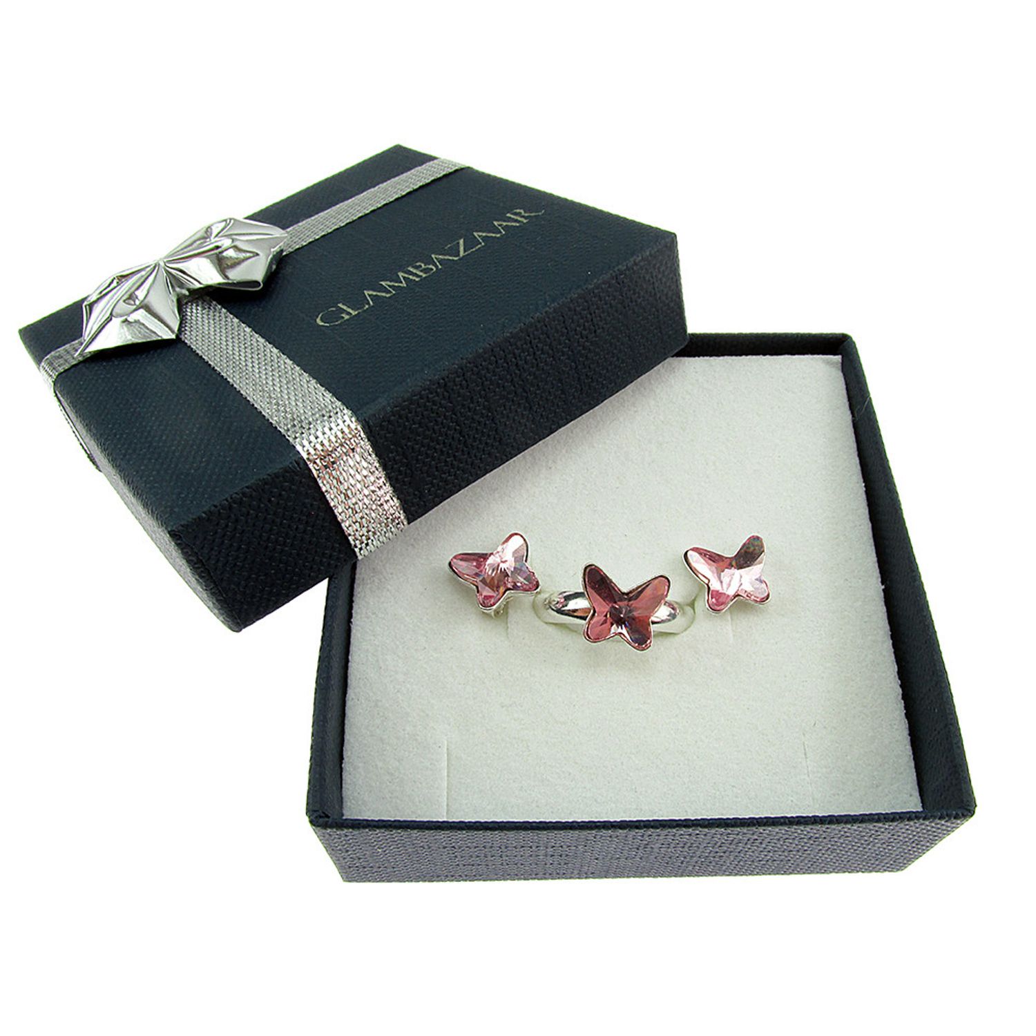 Set argint Fluturi Swarovski Elements roz 8 MM fotografia produsului View 5 L