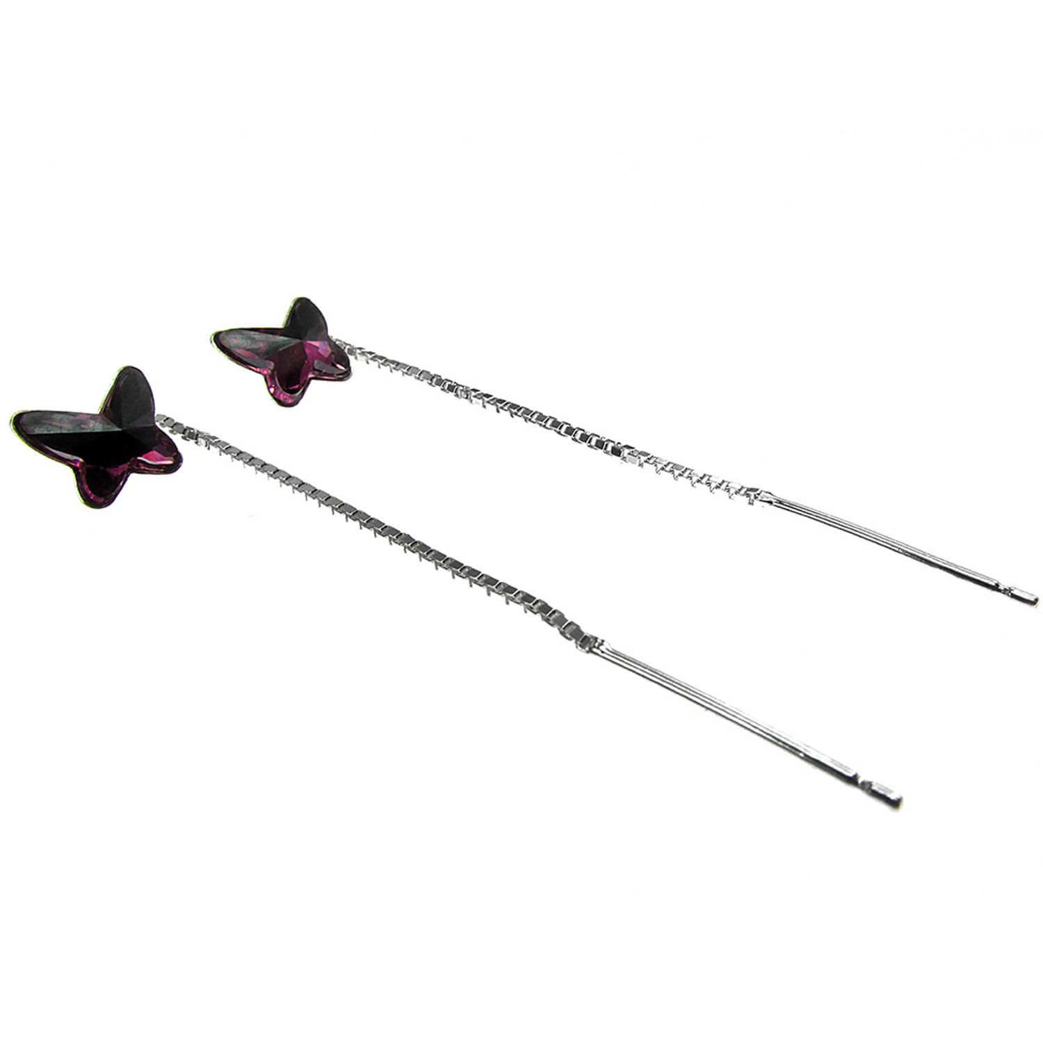 Cercei argint lantisor cu fluturi Swarovski mov 8 MM fotografia produsului View 2 L