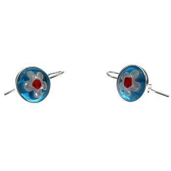 Cercei argint model clasic cu millefiori turcoaz 10 mm