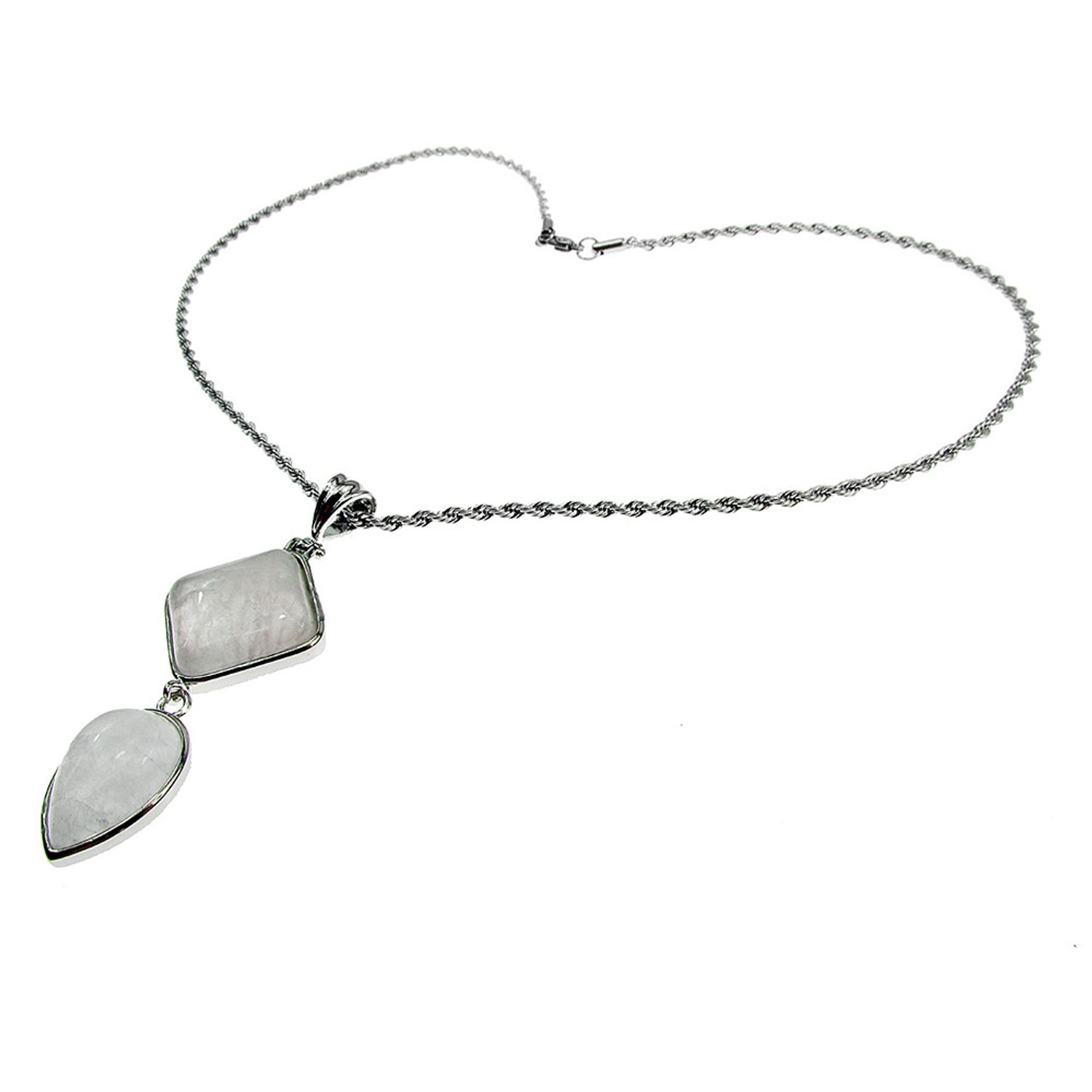 Colier inox cu pandantiv lung de cuart de stanca natural fotografia produsului