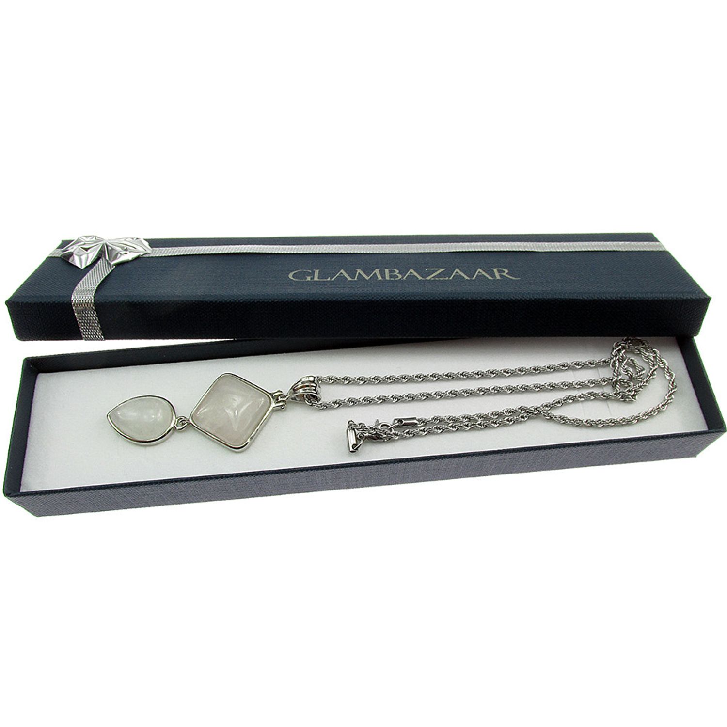Colier inox cu pandantiv lung de cuart de stanca natural fotografia produsului View 4 L