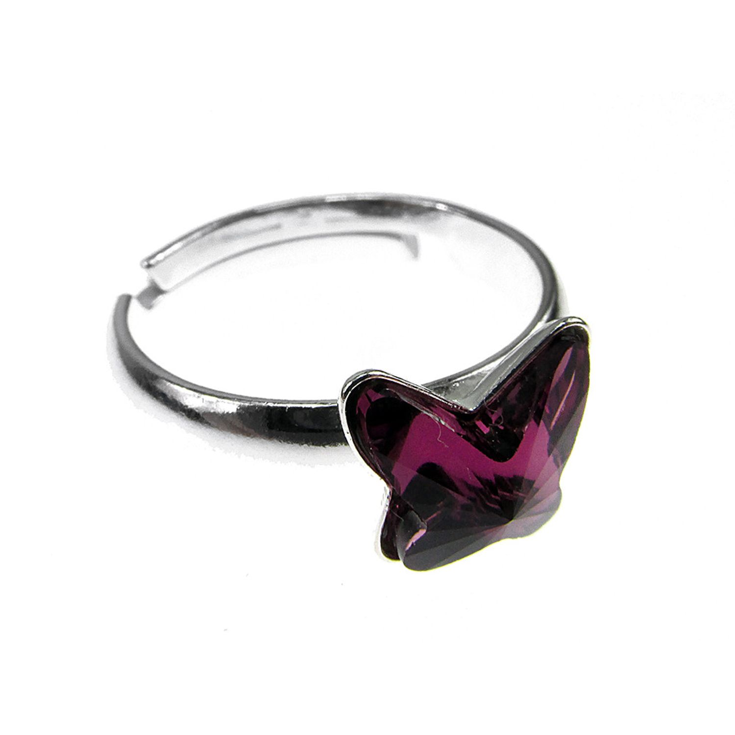 Inel argint reglabil cu fluture Swarovski Elements mov 8 MM fotografia produsului View 6 L