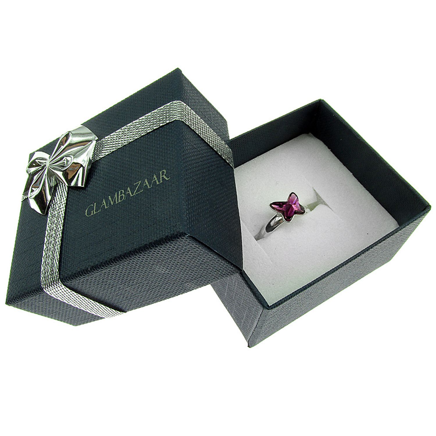 Inel argint reglabil cu fluture Swarovski Elements mov 8 MM fotografia produsului View 5 L
