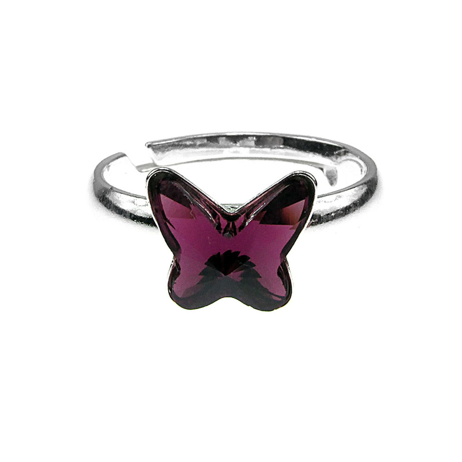 Inel argint reglabil cu fluture Swarovski Elements mov 8 MM fotografia produsului