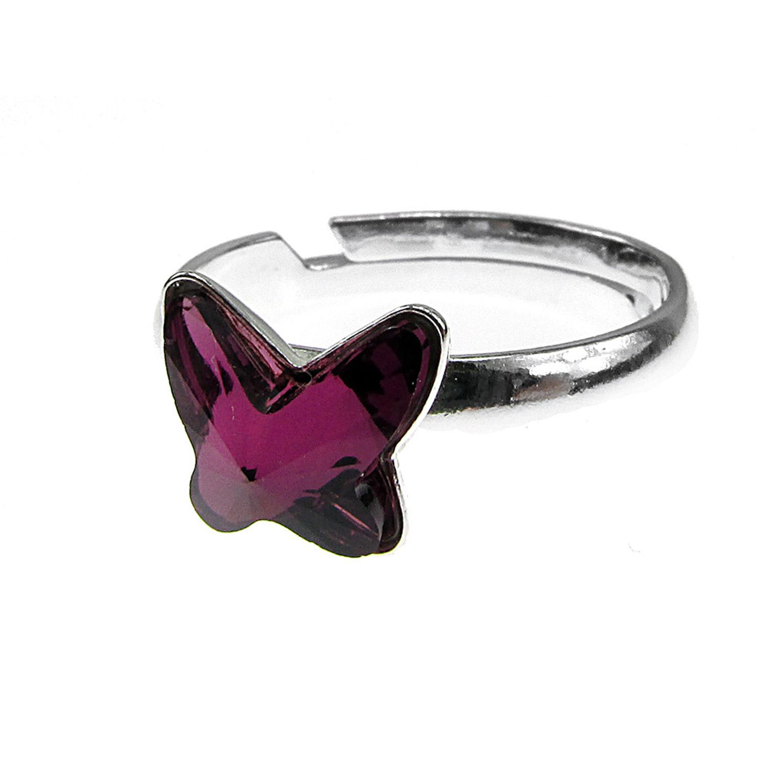 Inel argint reglabil cu fluture Swarovski Elements mov 8 MM fotografia produsului View 2 L