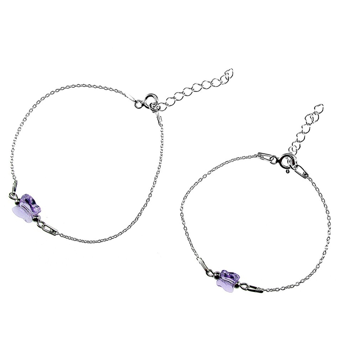 Set 2 bratari mama-fiica argint cu fluturi violet Swarovski Elements fotografia produsului View 2 L