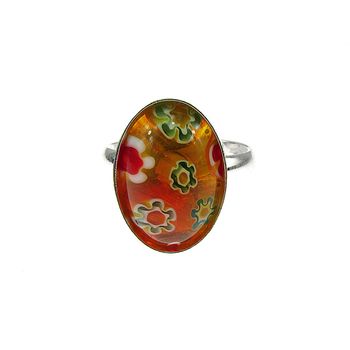 Inel argint reglabil cu millefiori oranj/mix