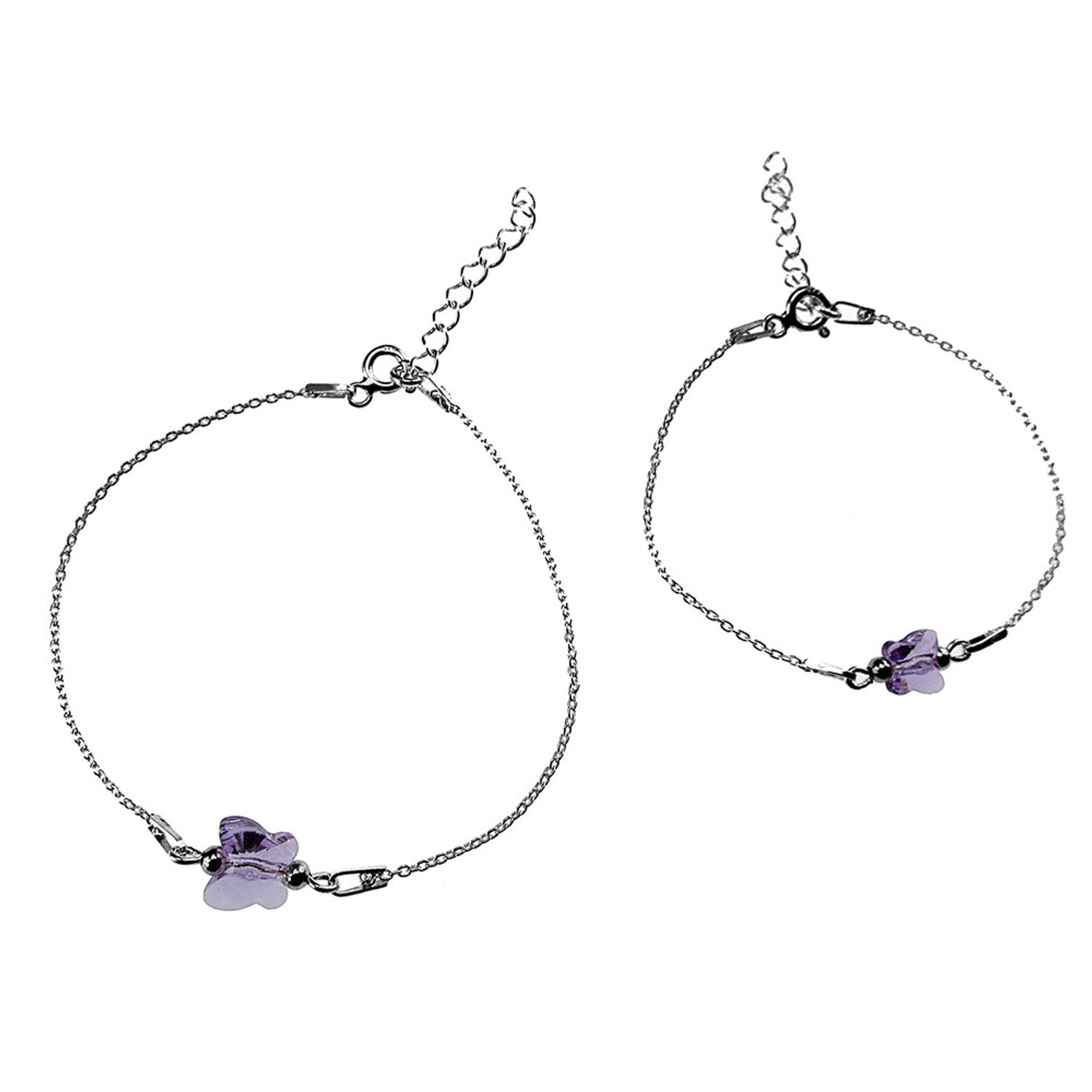 Set 2 bratari mama-fiica argint cu fluturi violet Swarovski Elements fotografia produsului View 3 L
