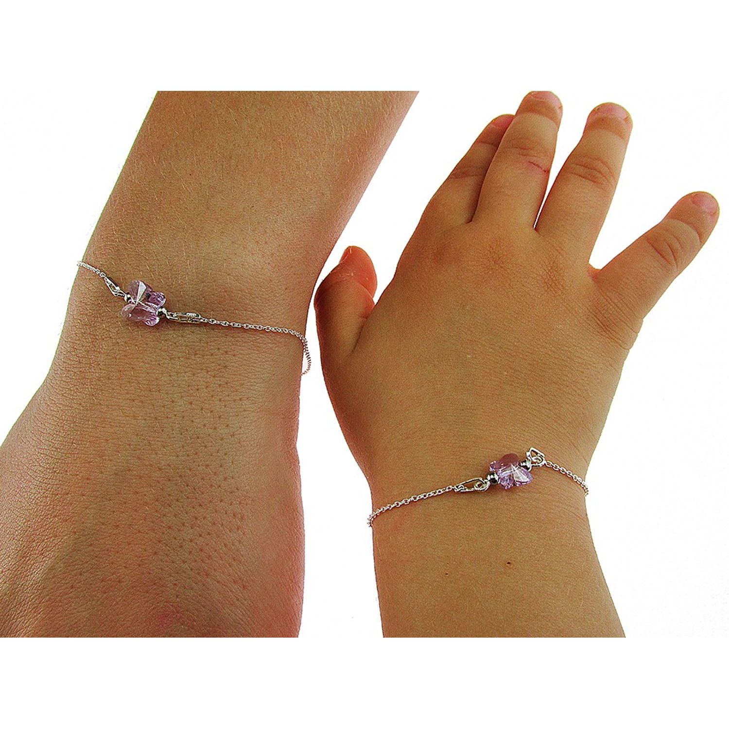 Set 2 bratari mama-fiica argint cu fluturi violet Swarovski Elements fotografia produsului View 4 L