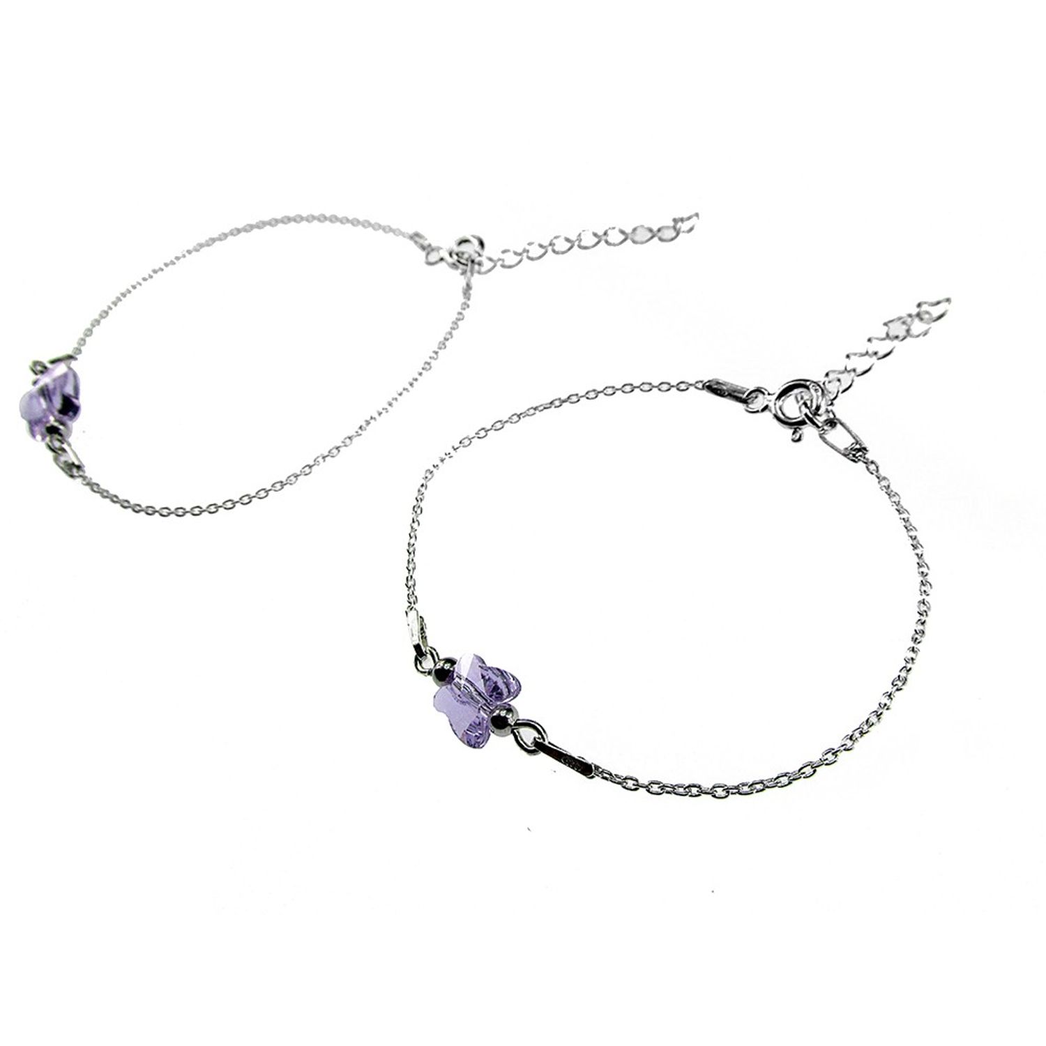 Set 2 bratari mama-fiica argint cu fluturi violet Swarovski Elements fotografia produsului