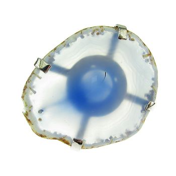 Inel reglabil statement masiv cu agata bleu naturala f