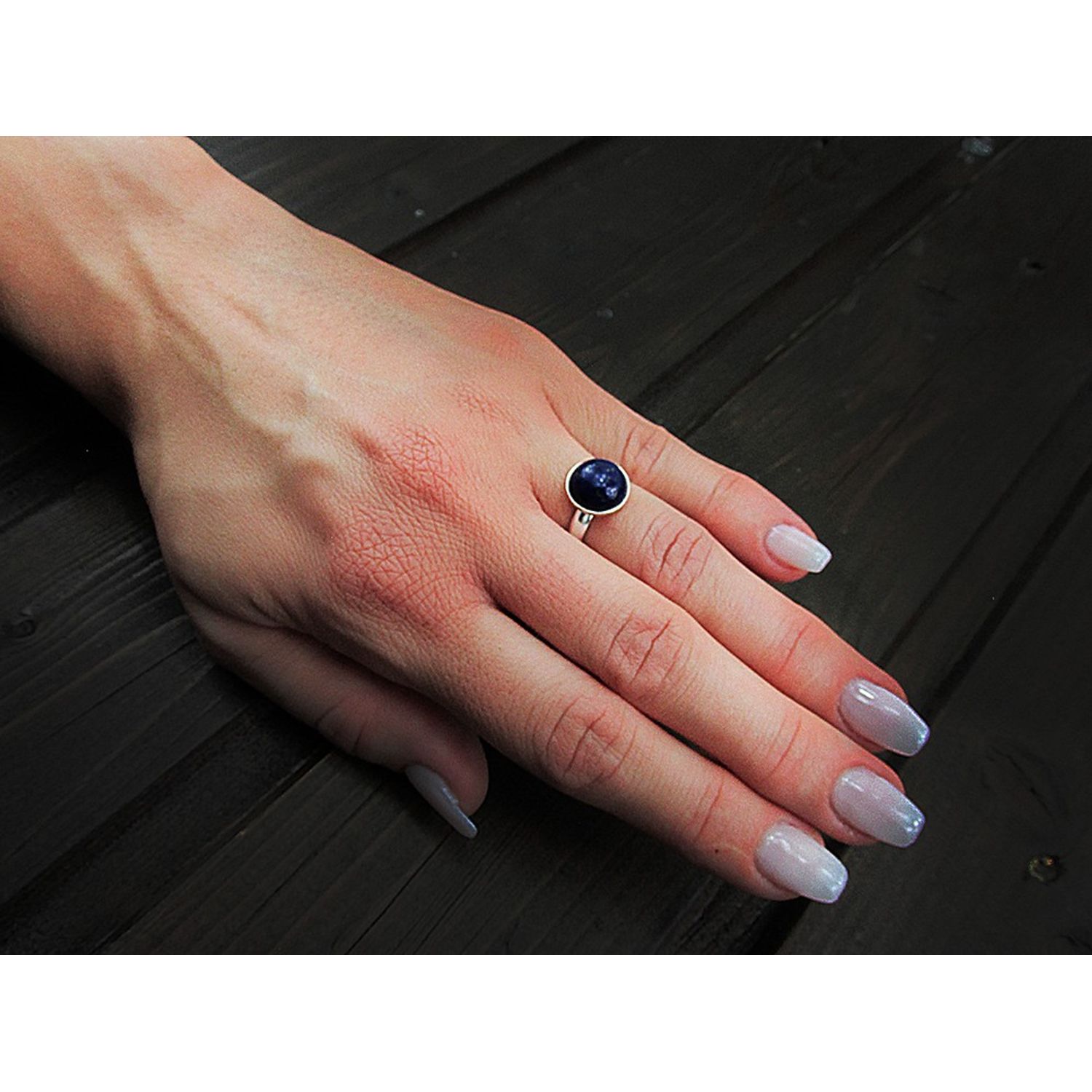 Inel argint reglabil cu Lapis Lazuli natural 10 MM fotografia produsului View 3 L