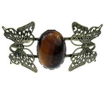 Bratara statement fluturi cu ochi de tigru 25x18 mm
