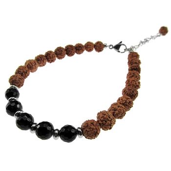 Bratara rudraksha cu turmalina neagra fatetata