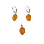 Set argint cu jad galben oval 14x10 MM fotografia produsului